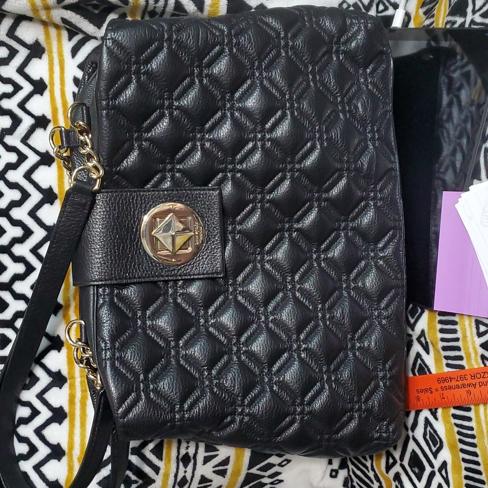 kate spade Black Quilted Leather Shoulder Bag with Gold Hardware